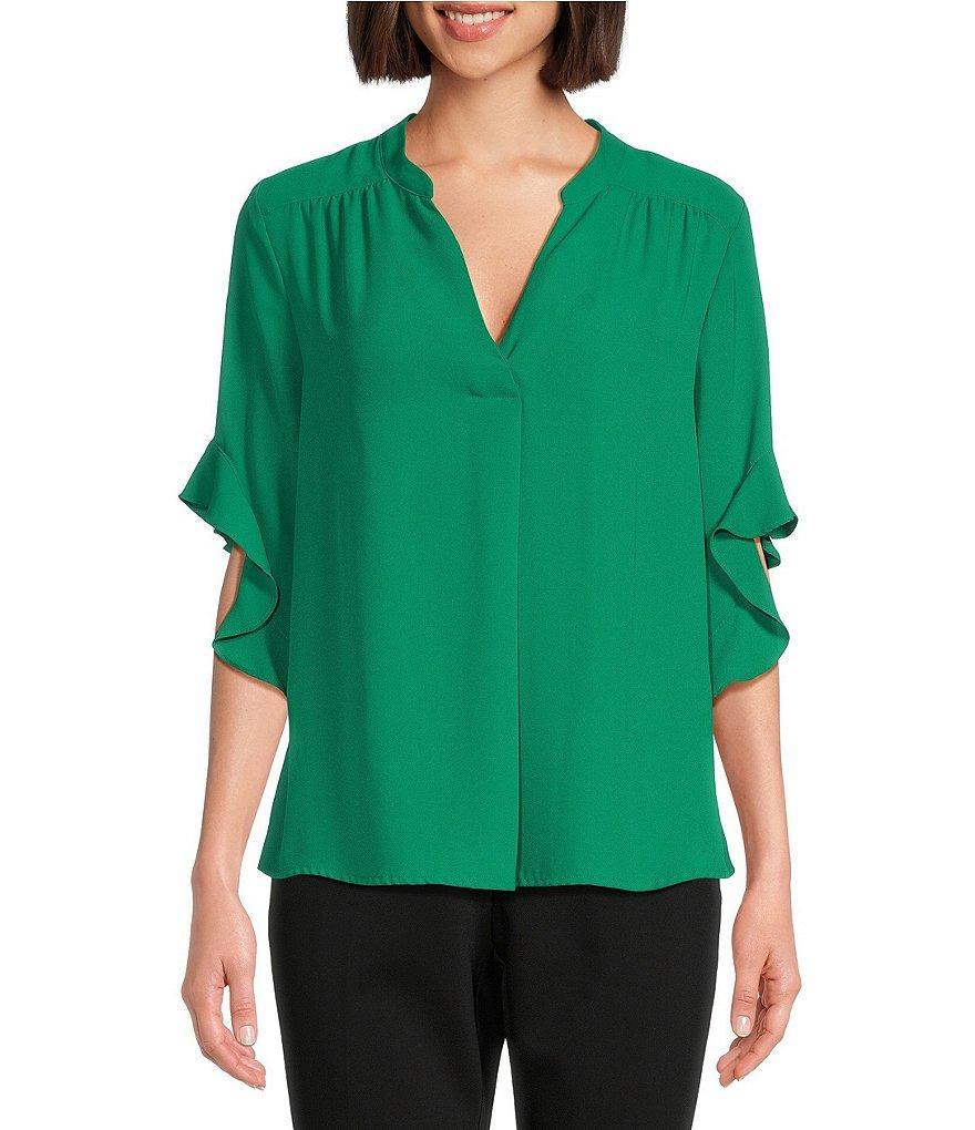 Investments Laikyn Signature V-Neck 3/4 Ruffled Sleeve Top Product Image