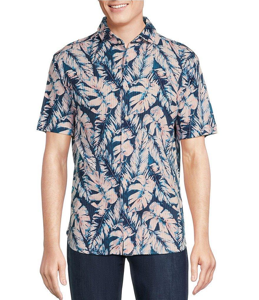 Cremieux Blue Label Tropical Leaf Printed Seersucker Short Sleeve Coatfront Shirt Product Image