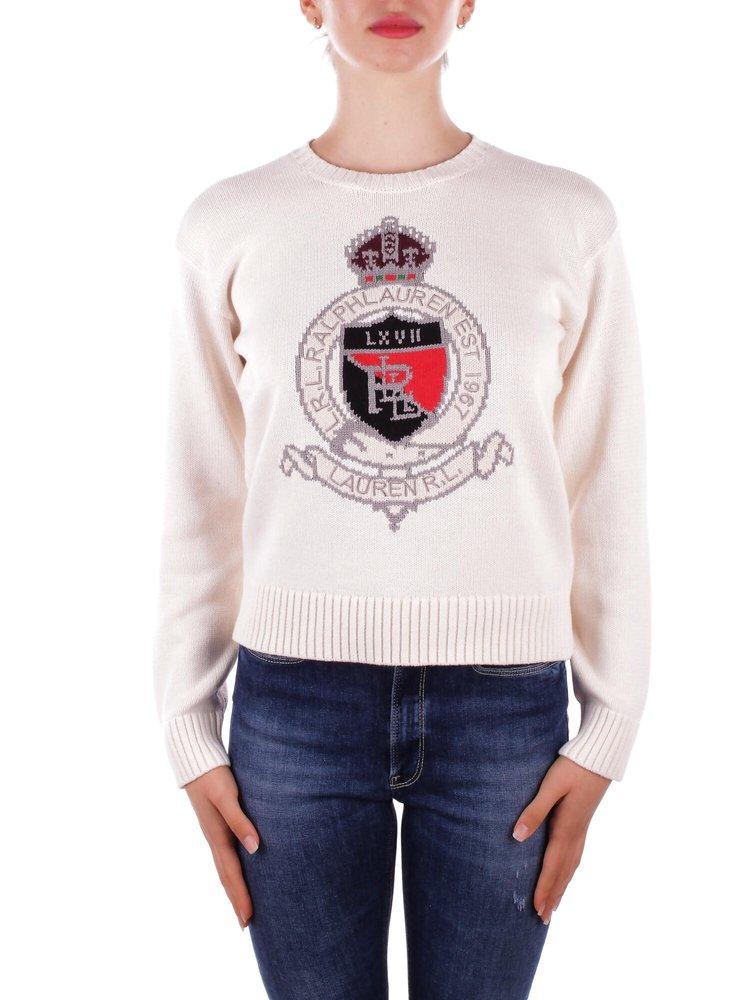 LAUREN RALPH LAUREN Logo Intarsia Crewneck Jumper In White Product Image