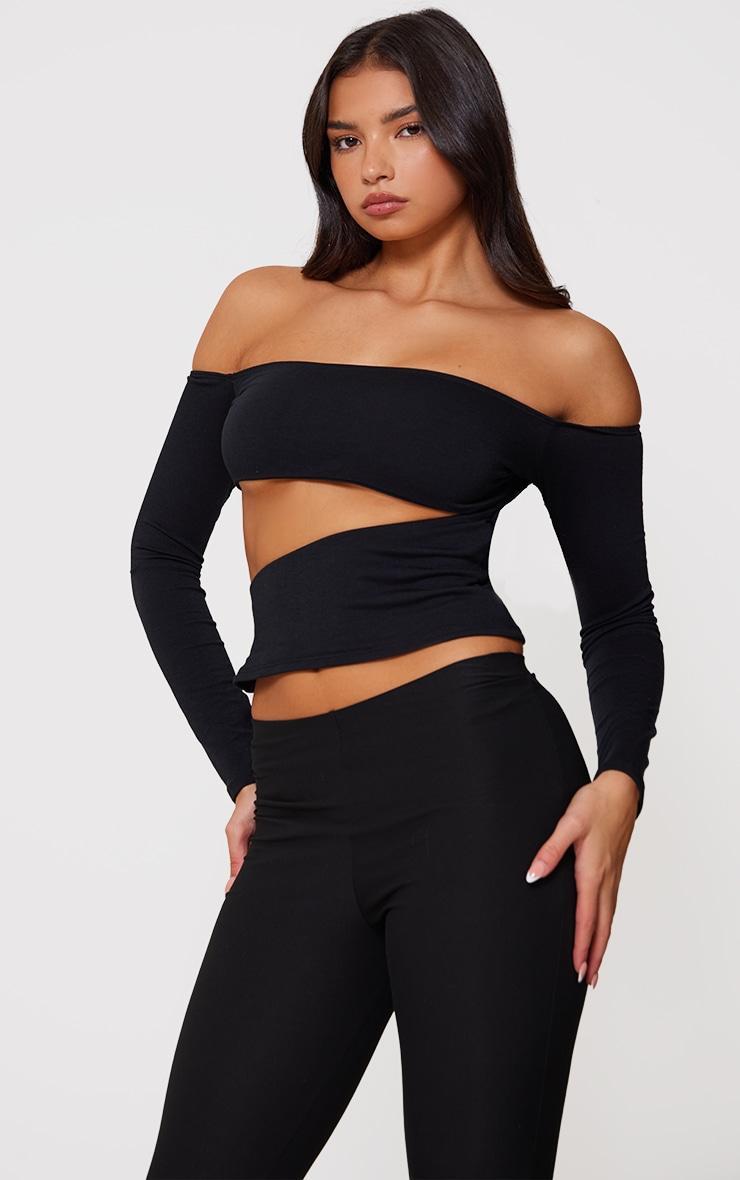 Black Contour Jersey Cut Out Bardot Top Product Image