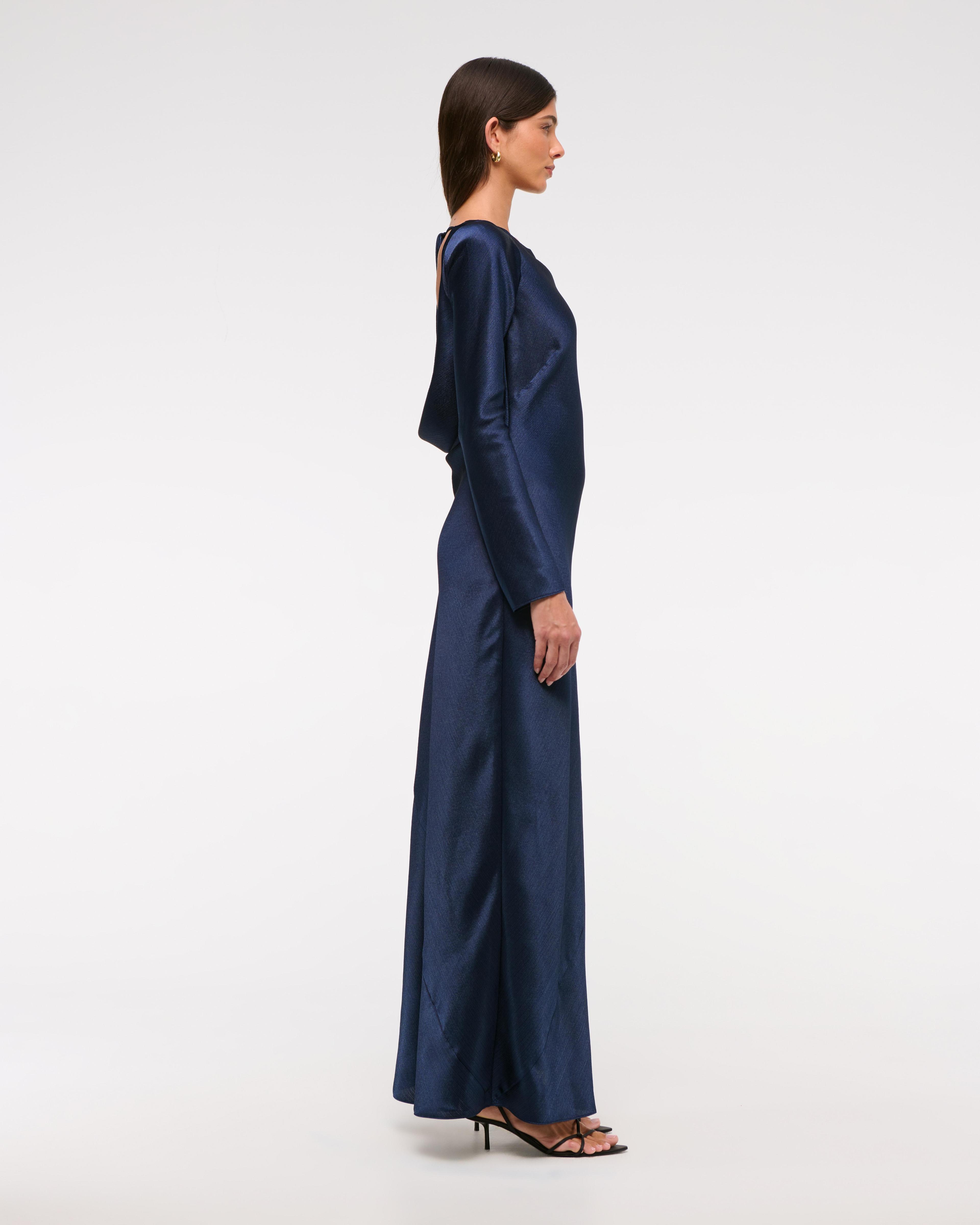 Long-Sleeve Cowl Back Slip Maxi Dress Product Image