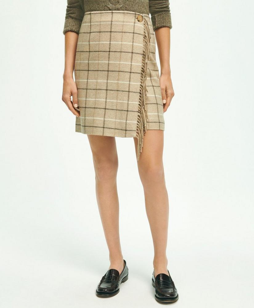 Wool Blend Windowpane Fringed Wrap Skirt Product Image