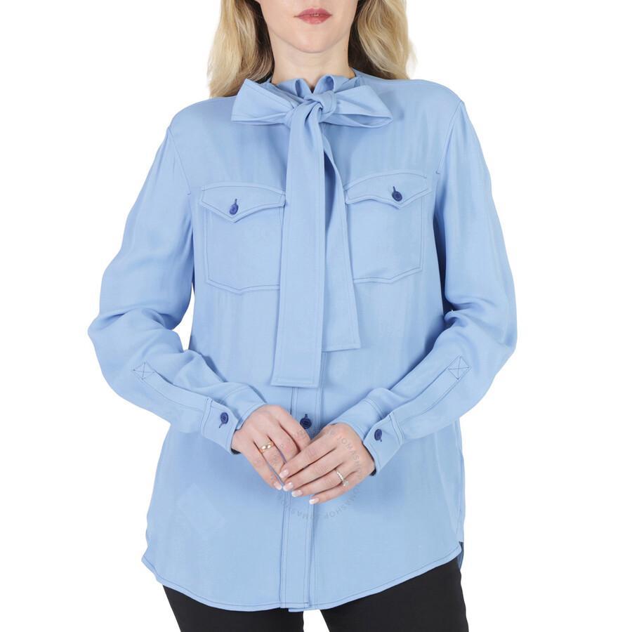 BURBERRY Ladies Soft Cornflower Blue Ollyrl Pussybow Shirt Product Image