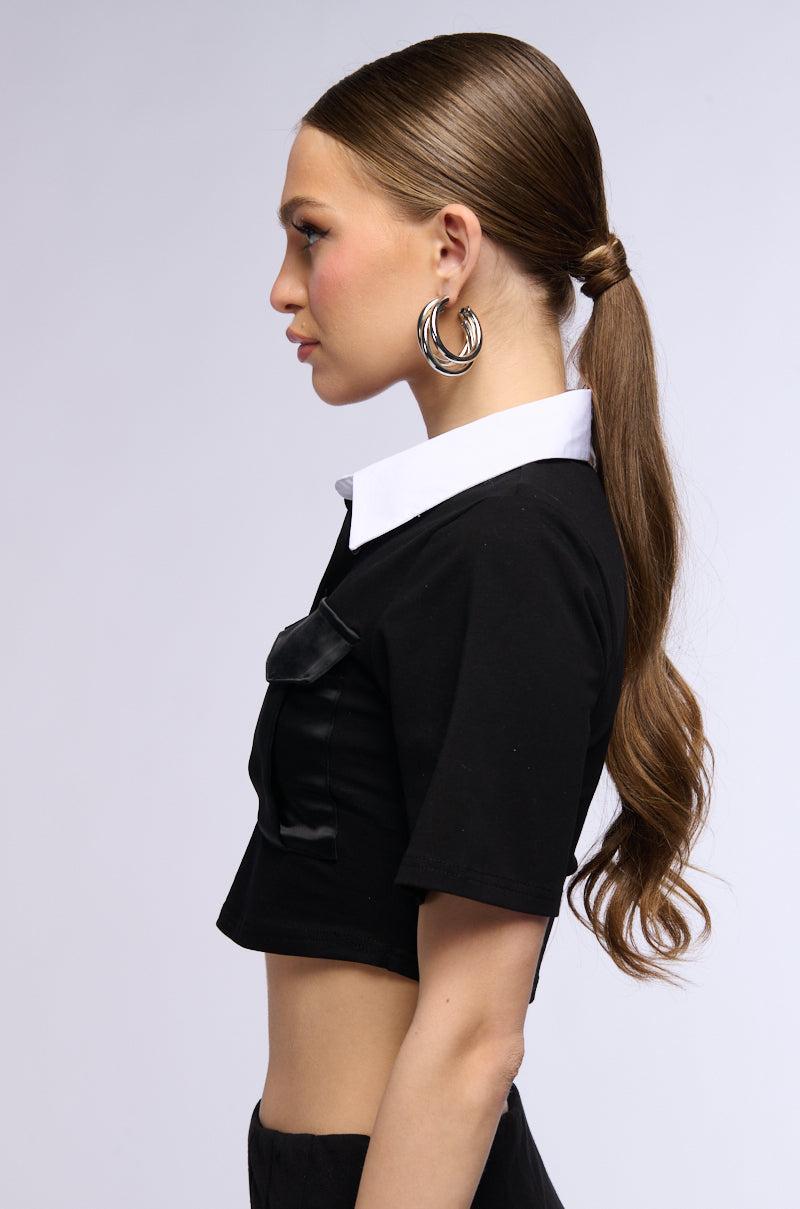 ALL BUSINESS COLLARED CROP TOP Product Image