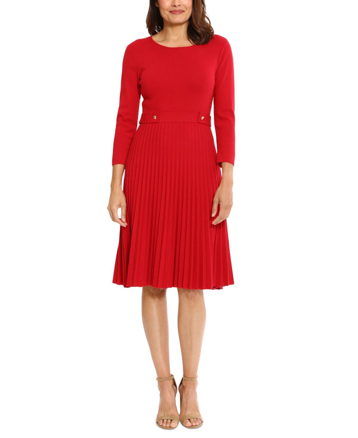 London Times Womens 3/4-Sleeve Pleated Fit & Flare Dress Product Image