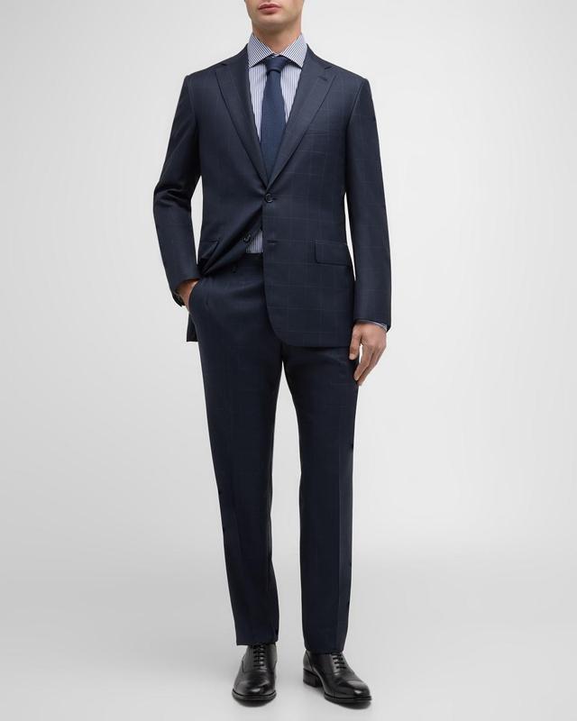 Mens Windowpane Wool-Silk Suit Product Image