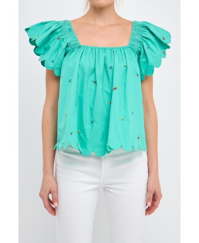 Womens Scalloped Hem Ruffle Detail Top Product Image