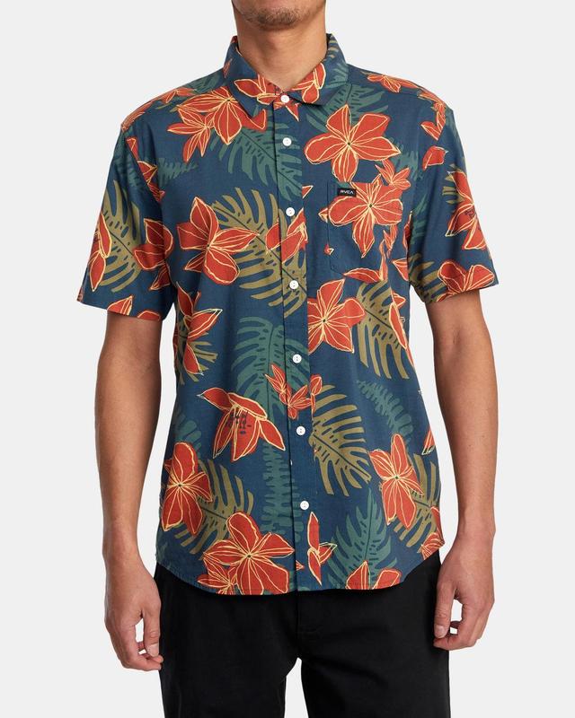 Wild Hibiscus Short Sleeve Woven Shirt - Duck Blue Product Image