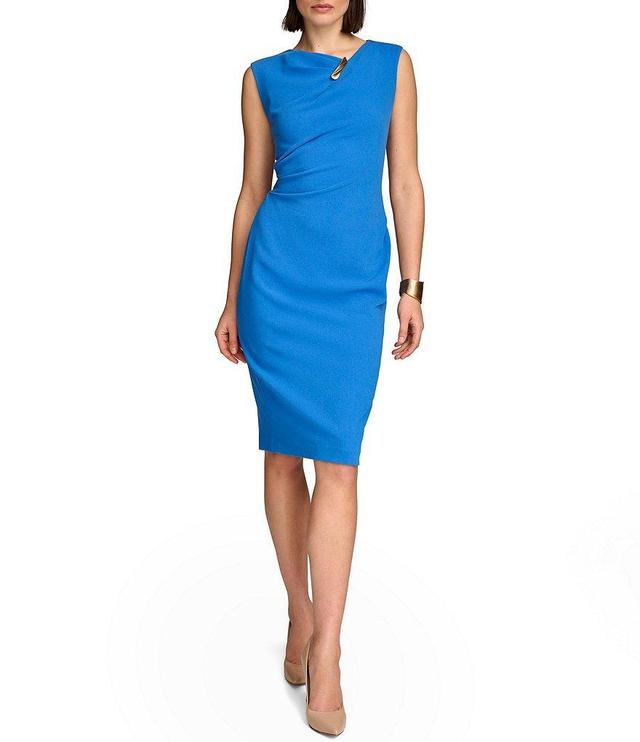 Donna Karan Sleeveless Asymmetrical Neck Crepe Dress Product Image