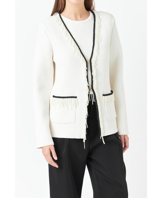 Womens Pearl Trim Knit Cardigan Product Image