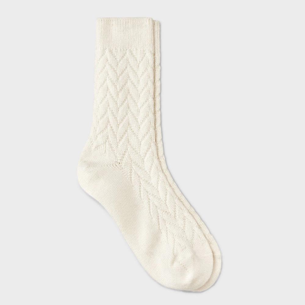 Womens Braided Texture Supersoft Crew Boot Socks - Universal Thread Ivory 4-10 Product Image