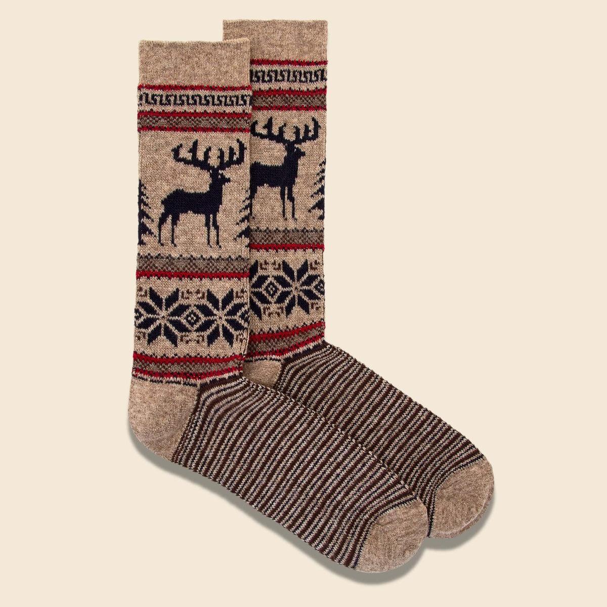 Wool Deer Snow Jacquard Crew Sock - Beige Product Image