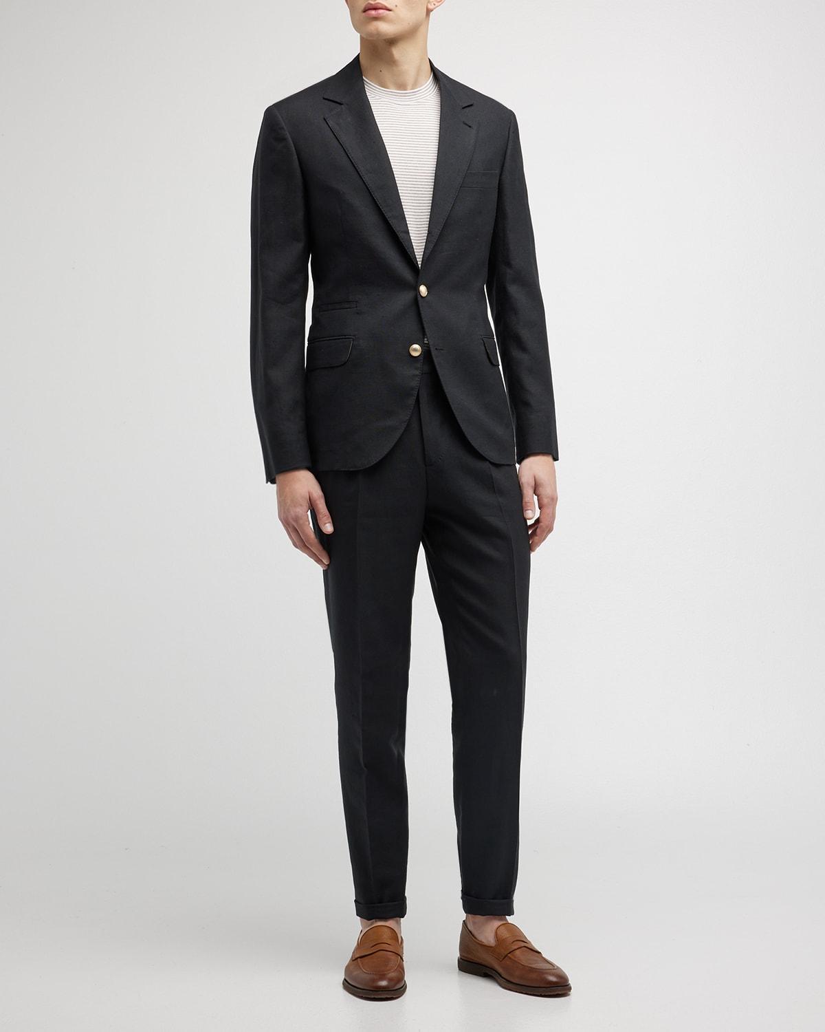 Brunello Cucinelli Men's Linen-Wool Solid Suit  - C025 BLACK - Size: 48R EU (38R US) Product Image