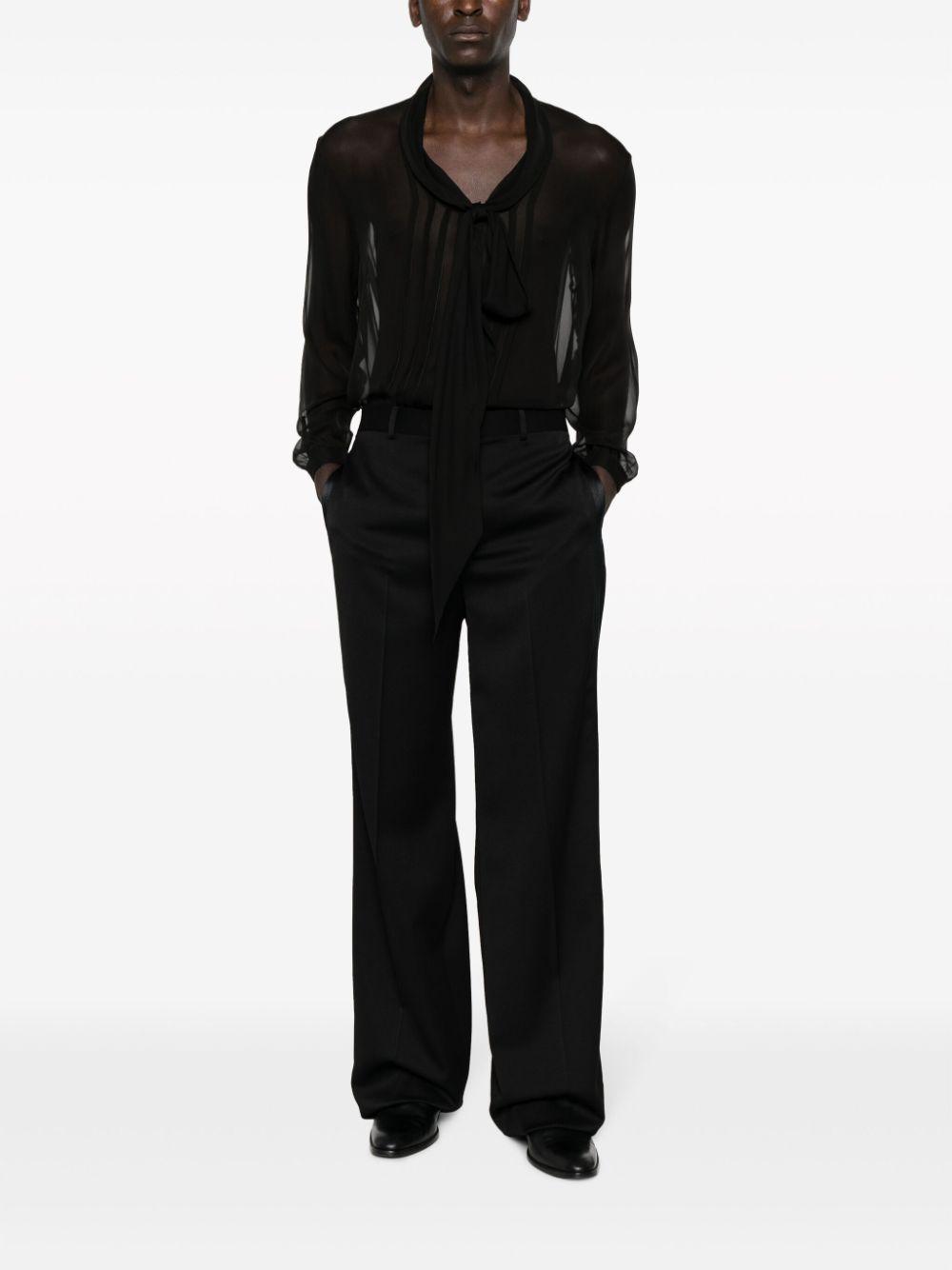 Tie-neck Pintucked Silk-voile Shirt In Black Product Image