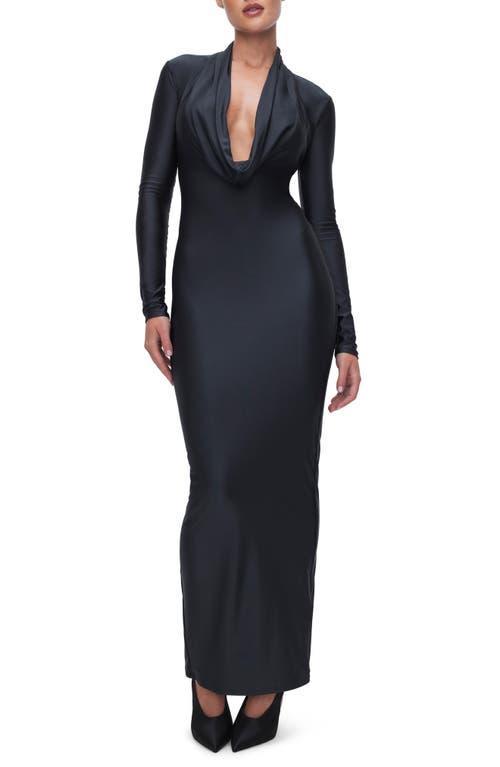 Womens Deep Cowl Maxi Dress | Black, Size Large | Good American by Khlo Kardashian Product Image