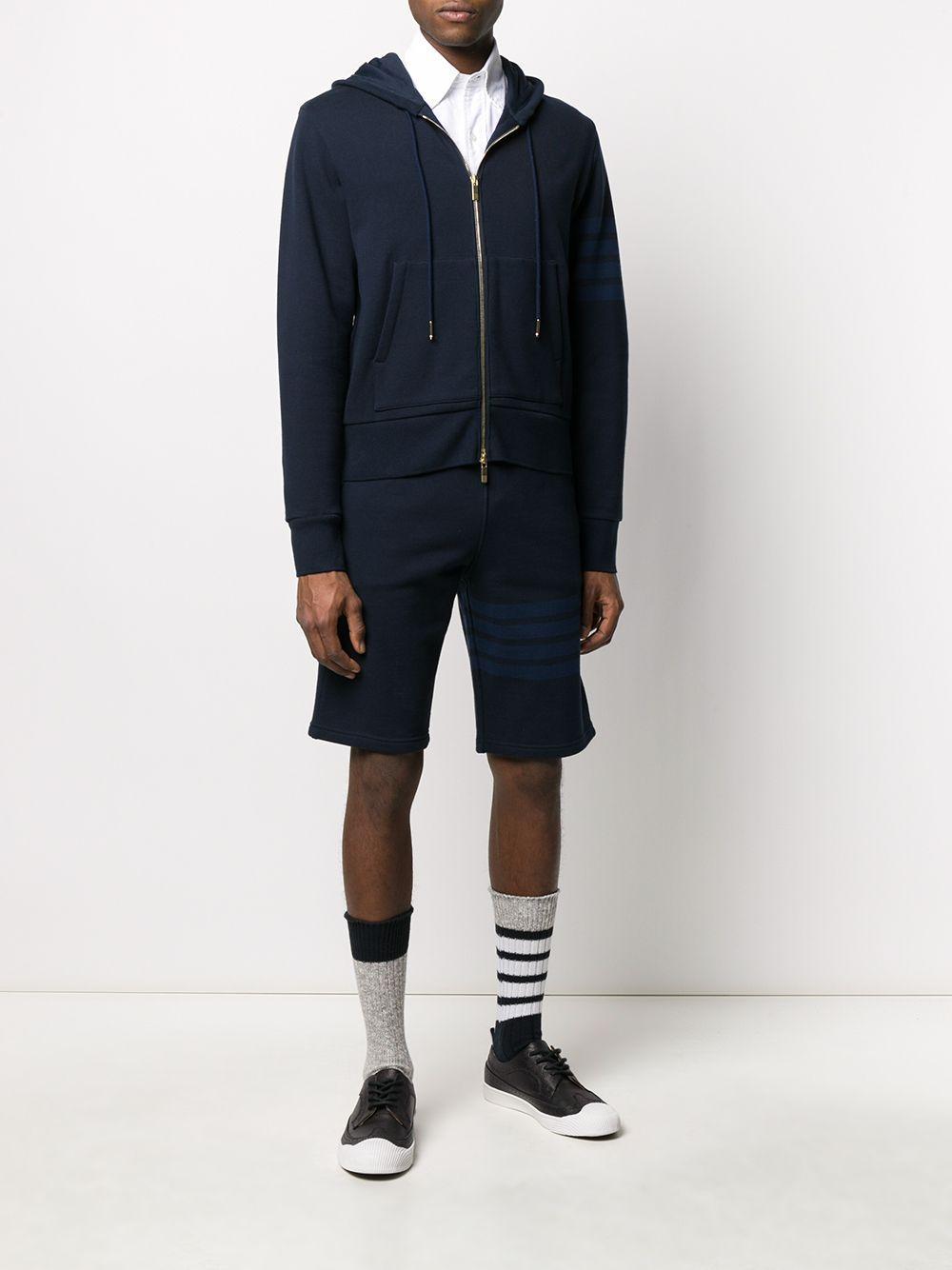 THOM BROWNE Tonal 4 Bar Cotton Sweat Shorts In Blue Product Image