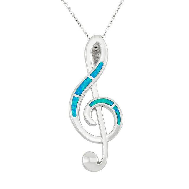 Lab-Created Blue Opal Sterling Silver Treble Clef Pendant Necklace, Womens Product Image