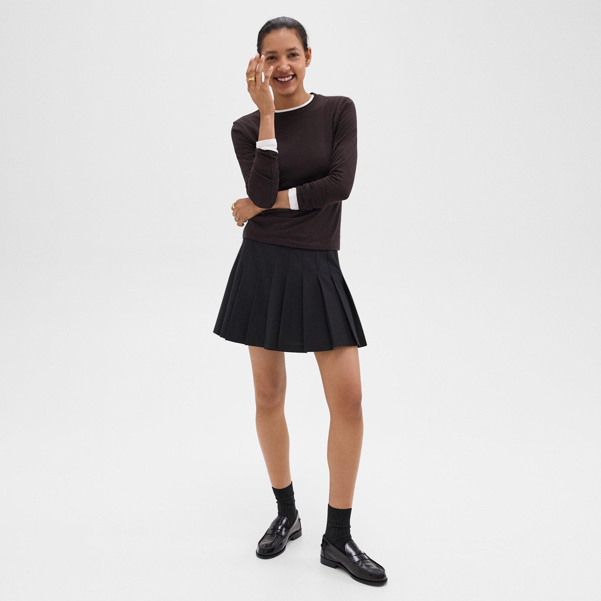 Stretch Wool-Blend Pleated Mini Skirt | Theory product image