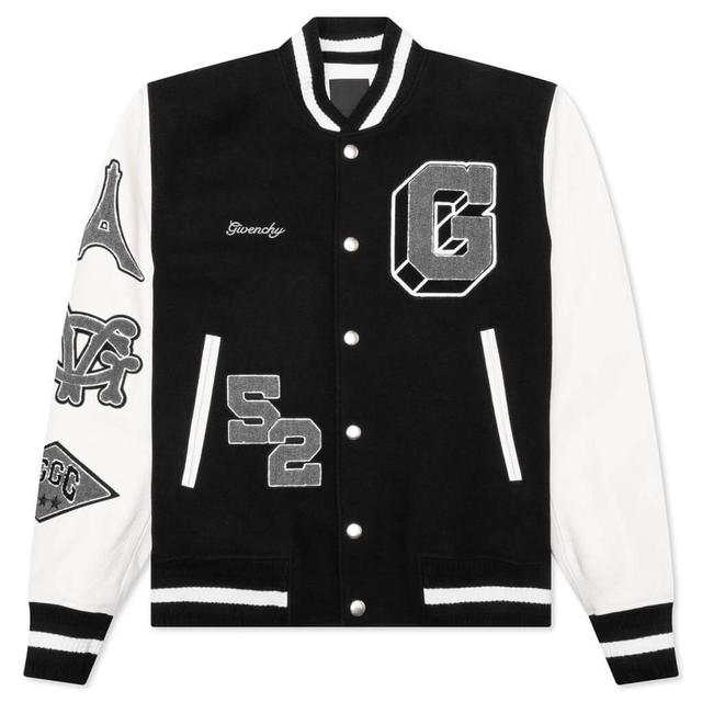 Varsity Bomber Jacket w/ Patches - Black/White Male Product Image