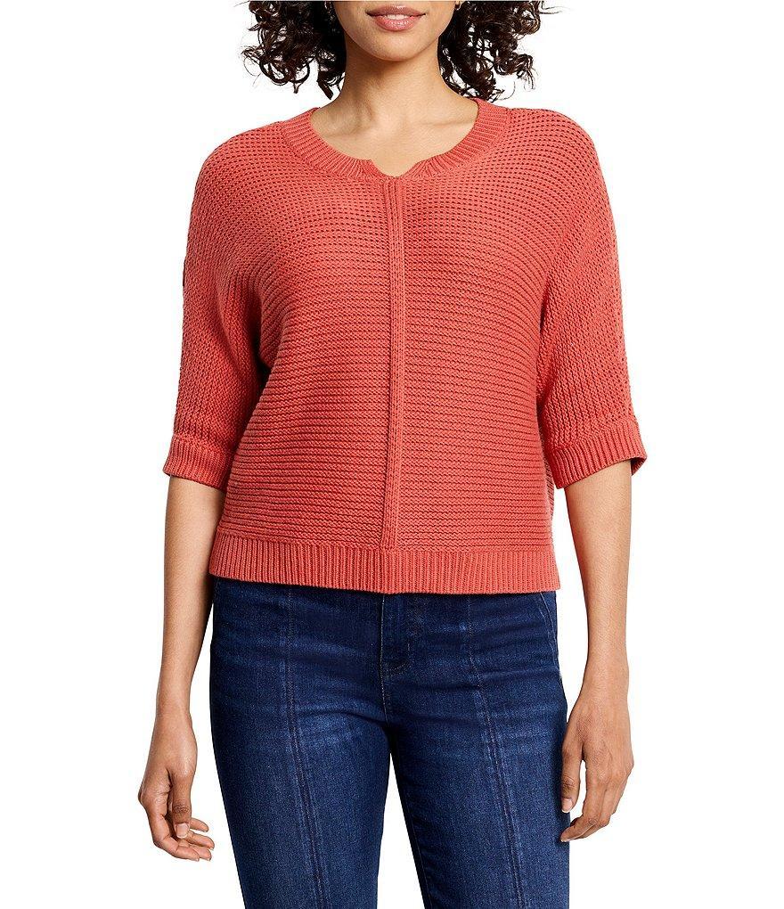 NIC + ZOE Textured Knit Round Split V-Neck Elbow Dolman Sleeve Sweater product image