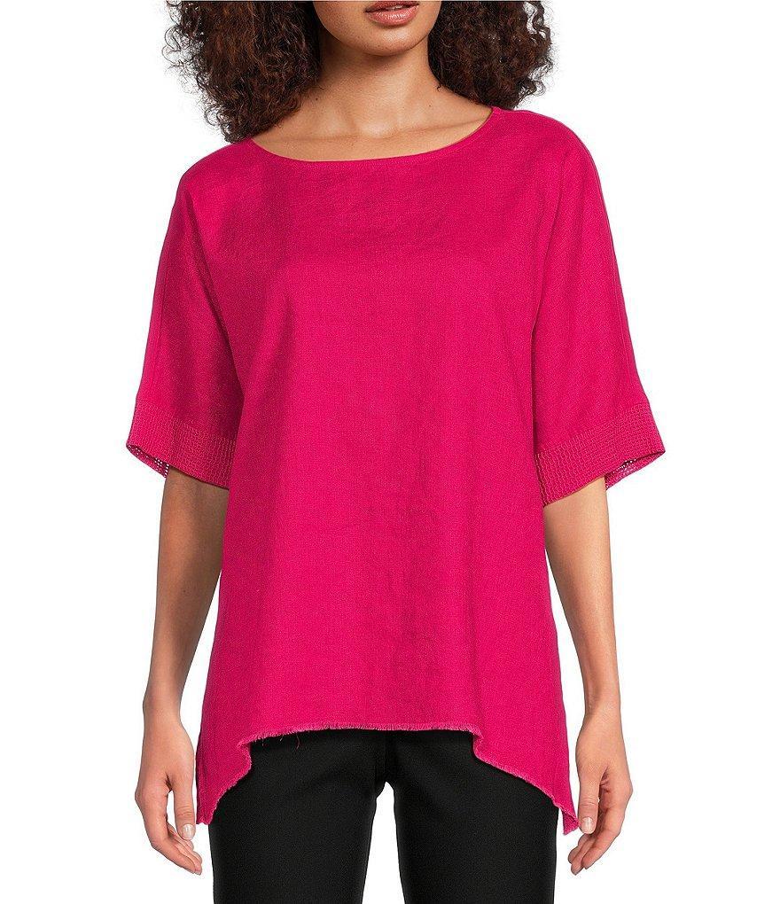 Ali Miles Woven Popover Crew Neck Mesh Short Sleeve Coordinating Tunic Product Image