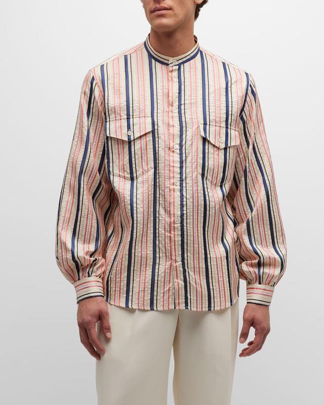 Mens Multi-Stripe Silk Sport Shirt Product Image