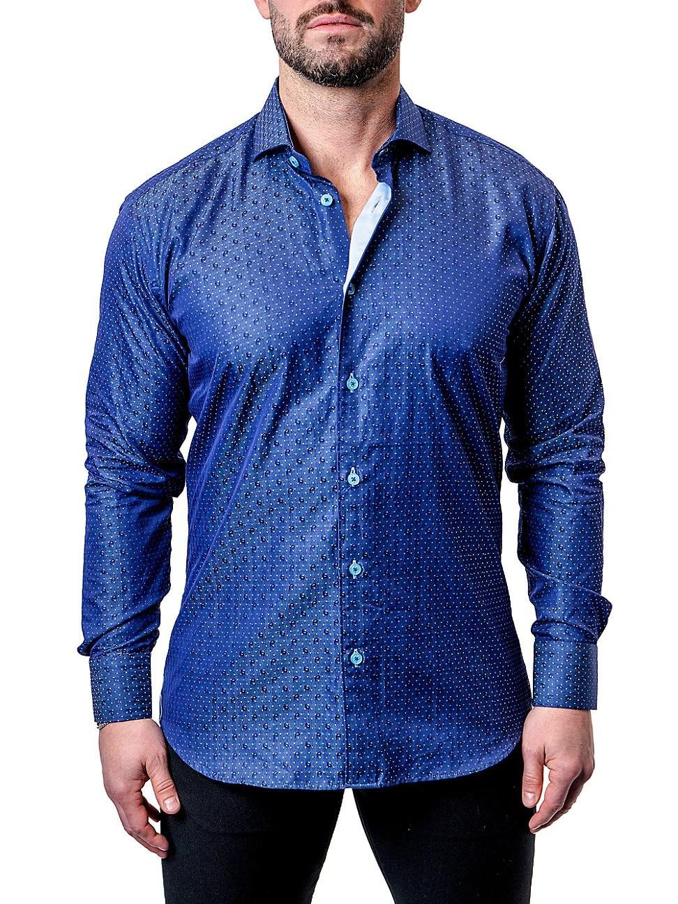 Maceoo Einstein Dot Paisley Blue Contemporary Fit Button-Up Shirt Product Image