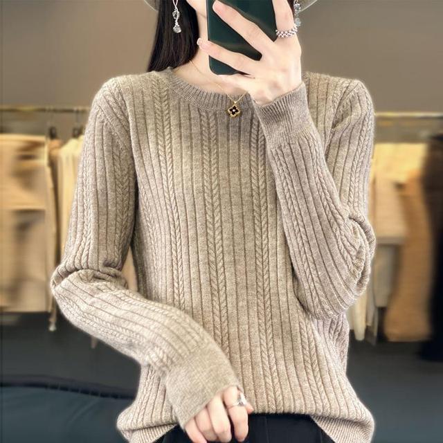 Crewneck Ribbed Plain Sweater Product Image