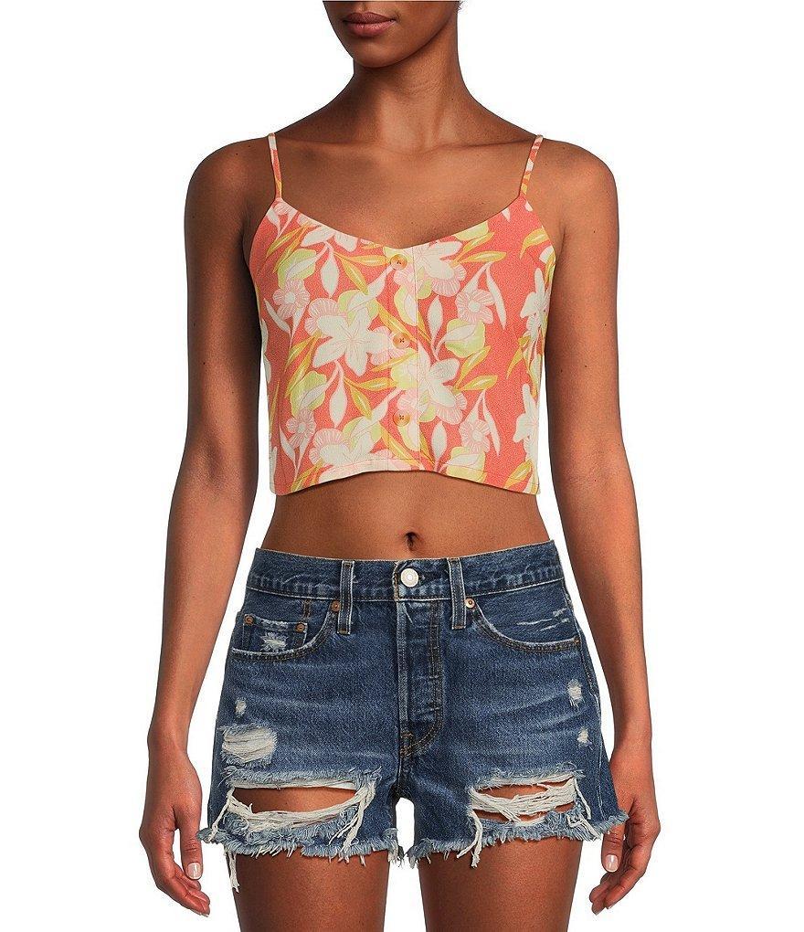 Hurley Sand Dollar Printed Smocked Back Crop Tank Top Product Image