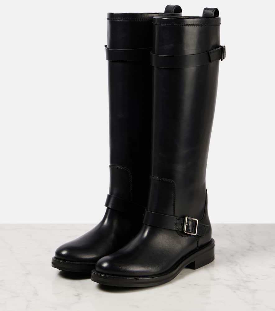 SAINT LAURENT River Leather Knee-high Biker Boots In Black Product Image