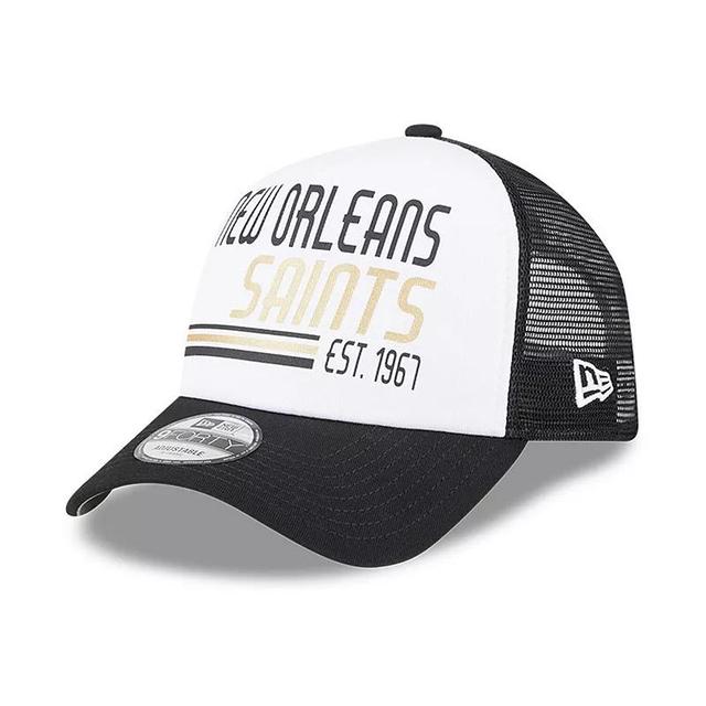 Mens New Era /Black New Orleans Saints Stacked A-Frame Trucker 9FORTY Adjustable Hat Product Image