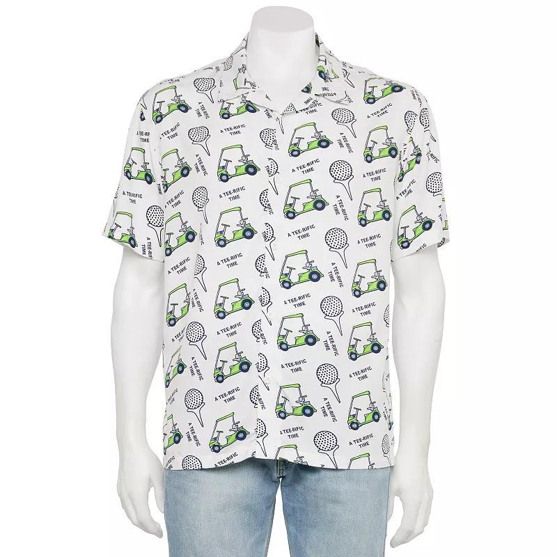 Mens Tee-Riffic Time Golf Cart Print Short Sleeve Button Down Shirt product image