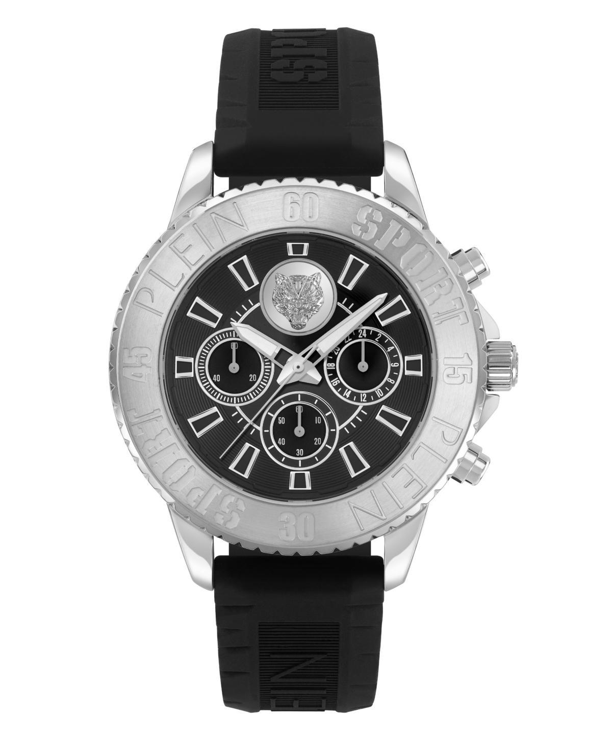 Philipp Plein Mens Glam Chronograph Silver Metal Black Silicone Strap Watch Product Image