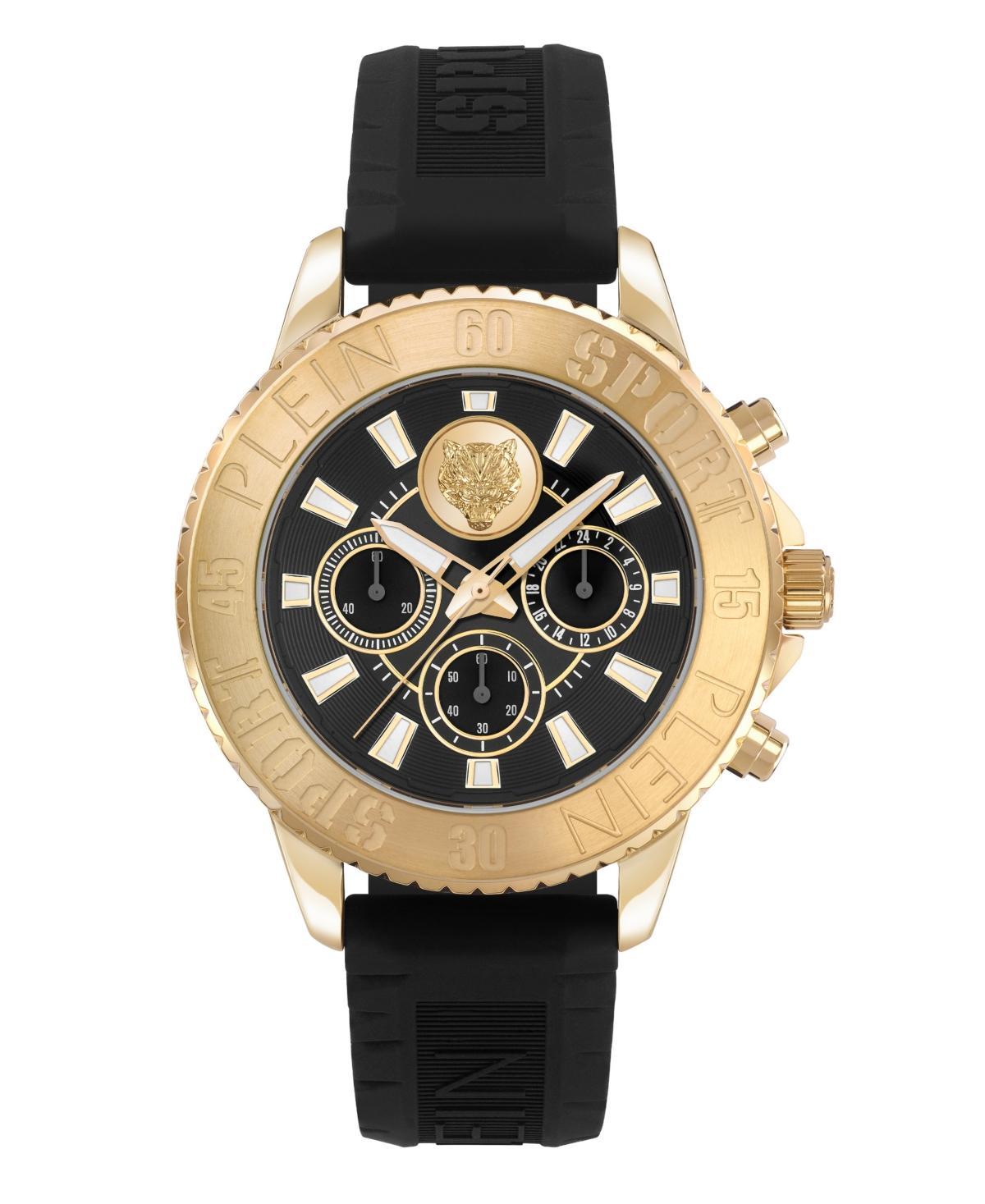 Philipp Plein Mens Glam Chronograph Gold Metal  Black Silicone Strap Watch Product Image