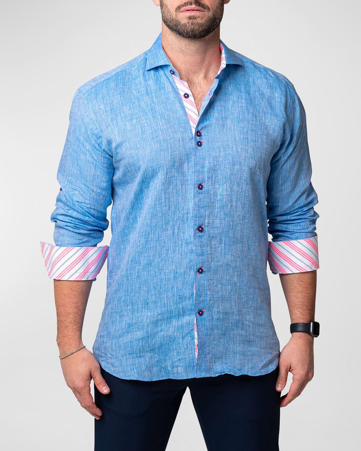 Maceoo Einstein Lenny Blue Stretch Button-Up Shirt Product Image