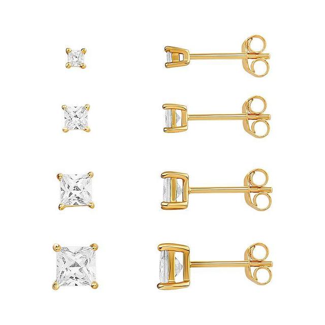 PRIMROSE Sterling Silver Cubic Zirconia Princess-Cut Graduated Stud Earring Set of 4, Womens, Yellow Product Image