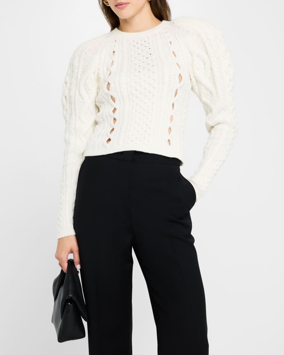 Petersburg Cashmere Cable Knit Puff-Sleeve Sweater Product Image