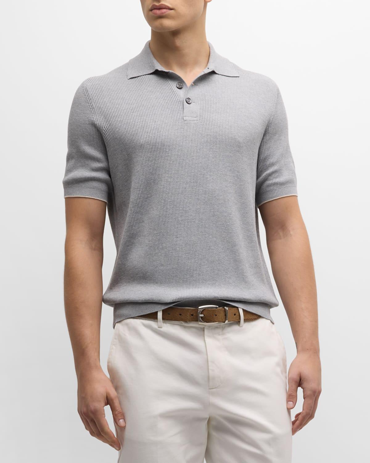 Mens Cotton Ribbed Polo Sweater Product Image