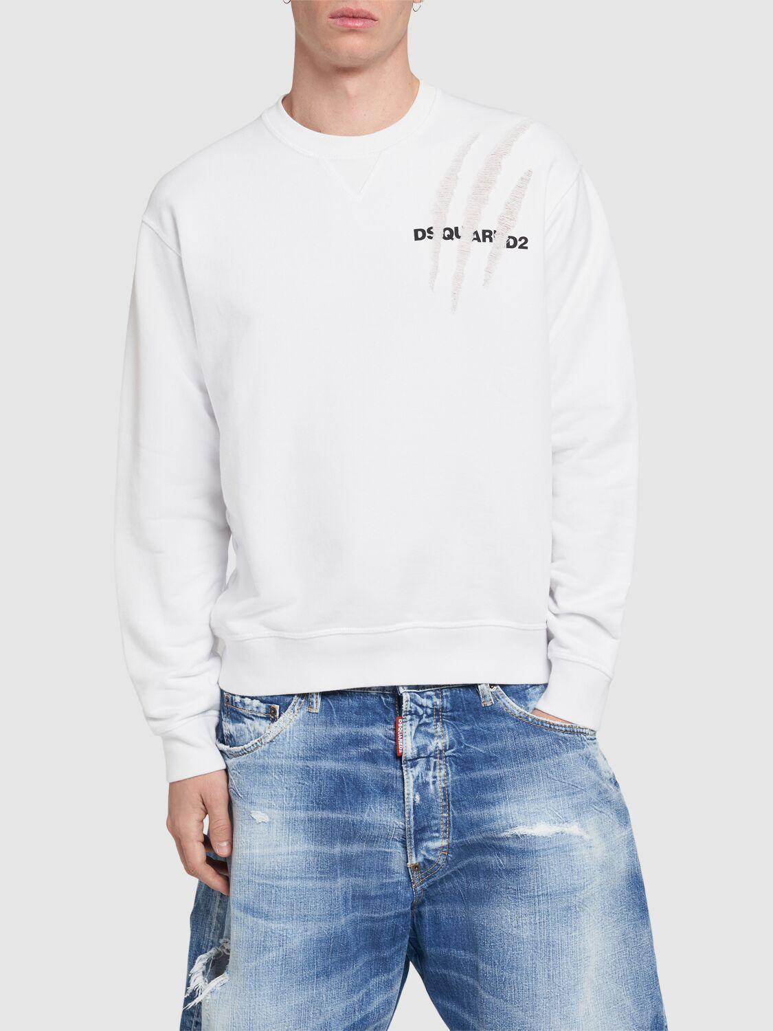 DSQUARED2 Cool Fit Cotton Crewneck Sweatshirt In White Product Image