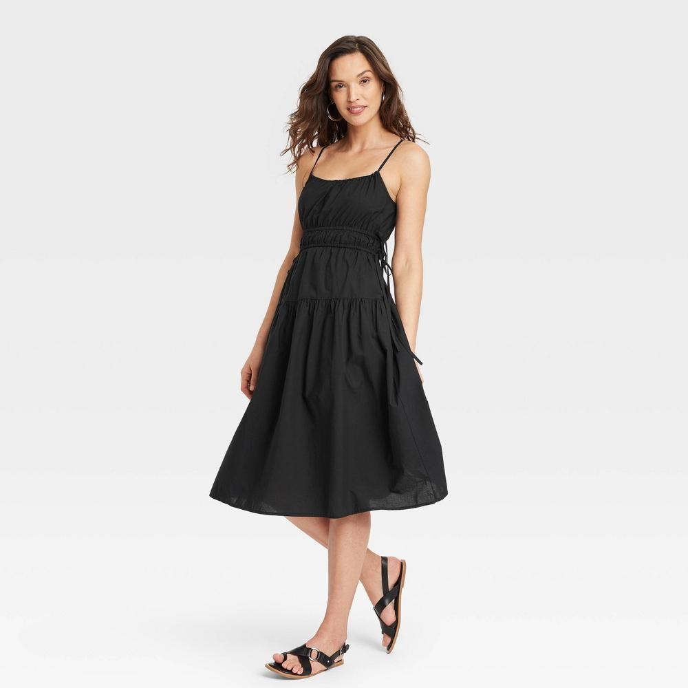 Womens Cinched Waist Midi Sundress - Universal Thread Black L Product Image