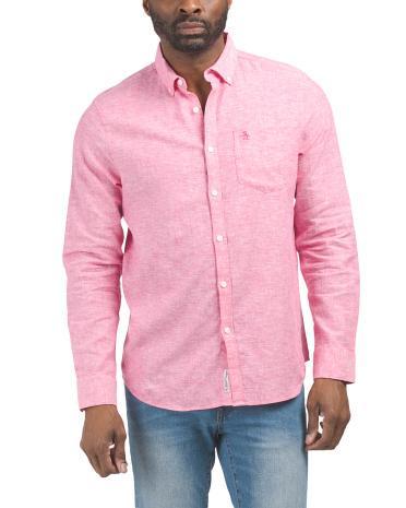 Linen Blend Stretch Woven Shirt For Men Product Image