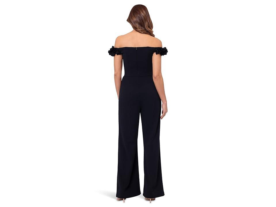 Xscape Womens Off-The-Shoulder Ruffle Straight-Leg Jumpsuit Product Image