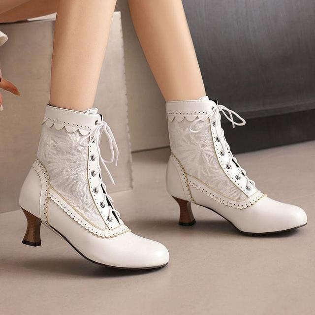 Low Heel Faux Leather Lace-Up Short Boots Product Image