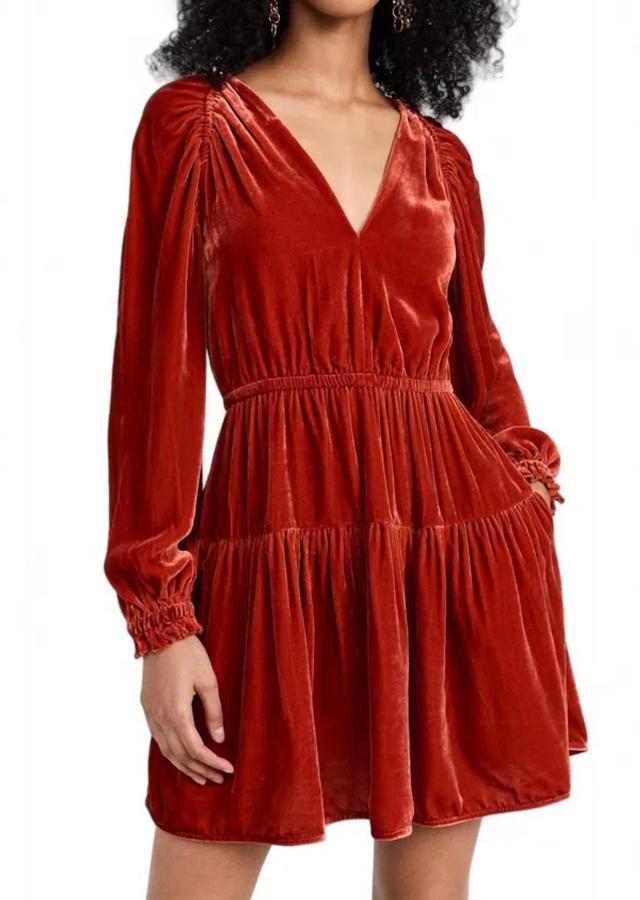 Audrey Gathered Velvet Mini Dress In Red Product Image