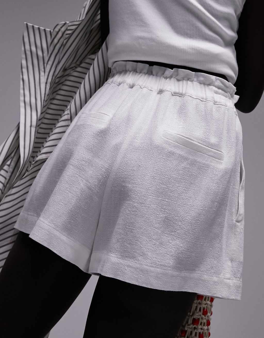 Topshop Petite high waist smart linen short in white  Product Image