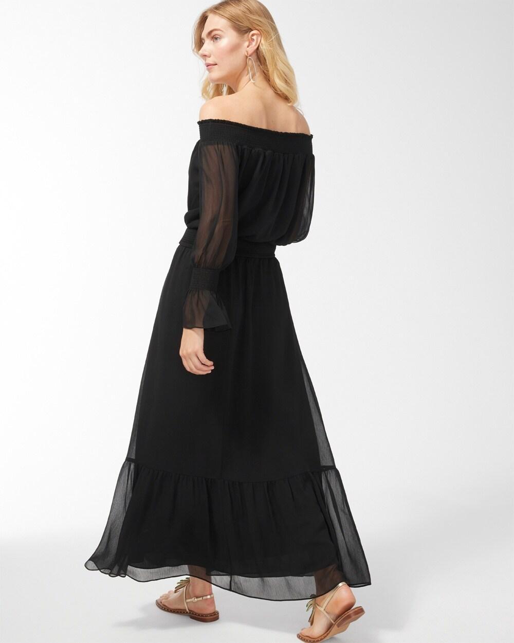 Chiffon Off Shoulder Black Maxi Dress Product Image