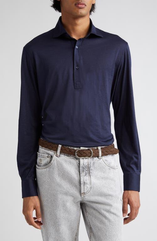 Brunello Cucinelli Long Sleeve Cotton & Silk Polo Product Image