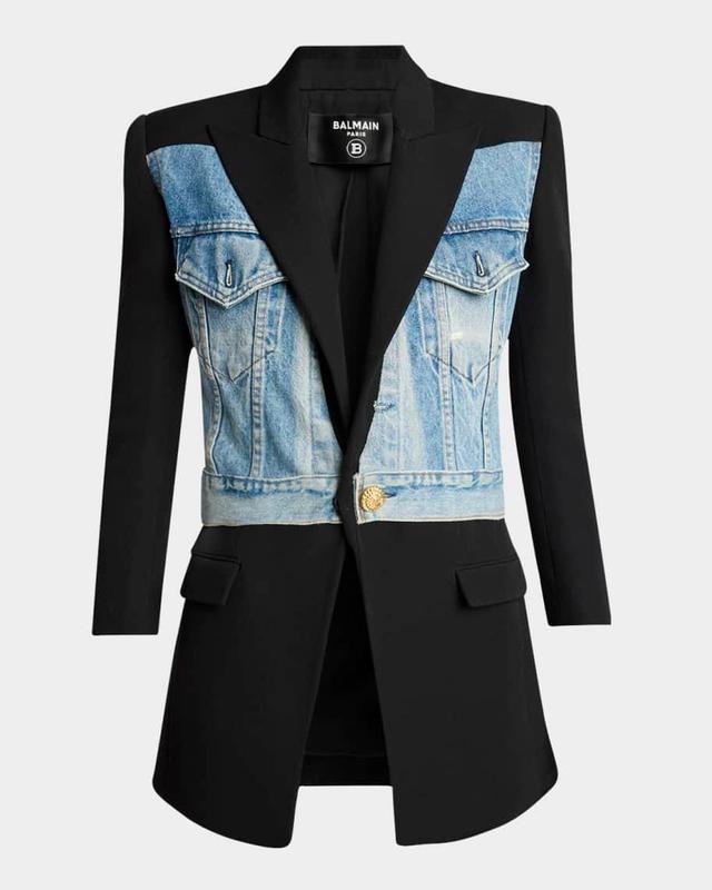 Long Hybrid Denim Wool Blazer Product Image