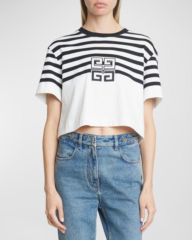 Womens 4G Cropped T-Shirt In Cotton With Stripes Product Image