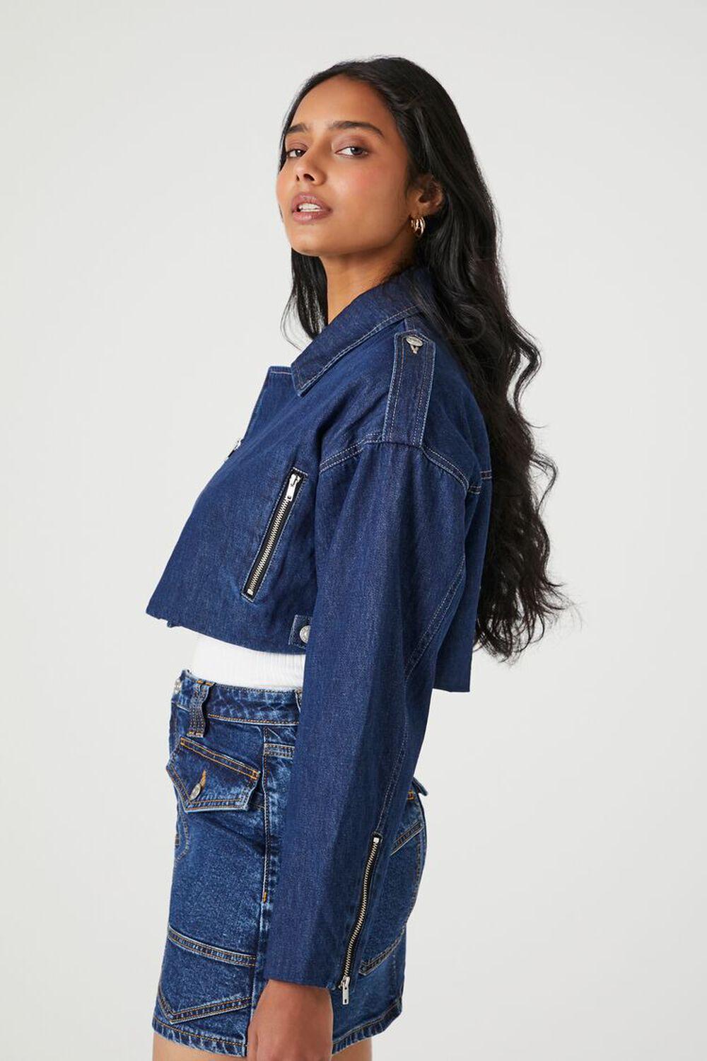 Cropped Denim Zip-Up Moto Jacket | Forever 21 Product Image